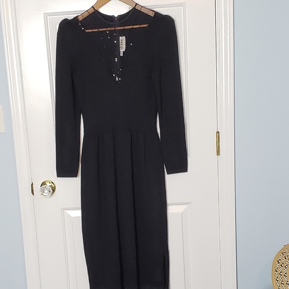 St.John Signature Santana Knit Black Tie Gala Bejewled Sheer Neckline Dog Show S - Picture 6 of 14